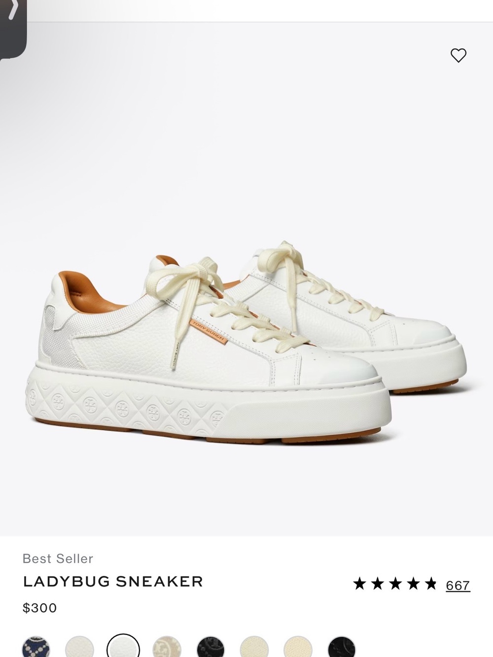 Tory Burch White Leather Platform Ladybug Sneakers with Tan Accents - Picture 3 of 6